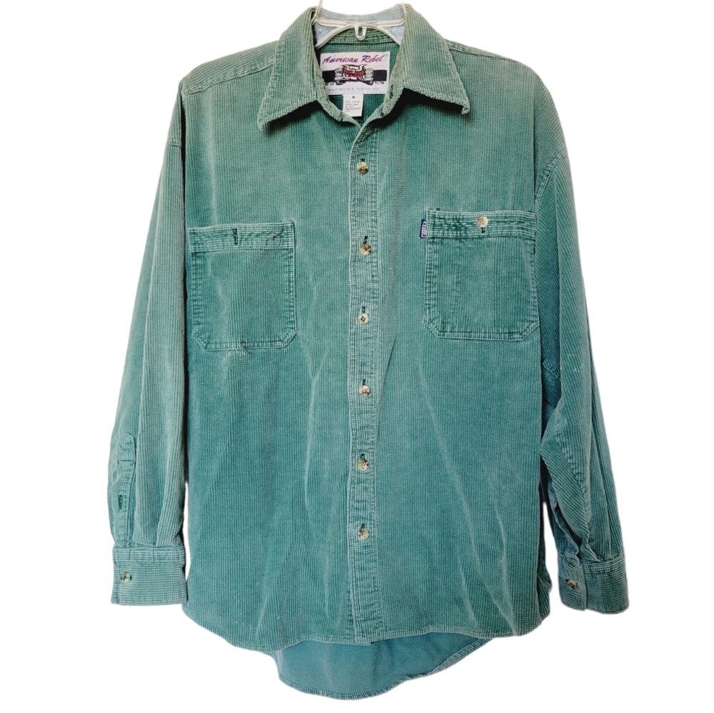 90s Vintage American Rebel Waffle Knit Cotton Button-down Shirt - Picture 10 of 10